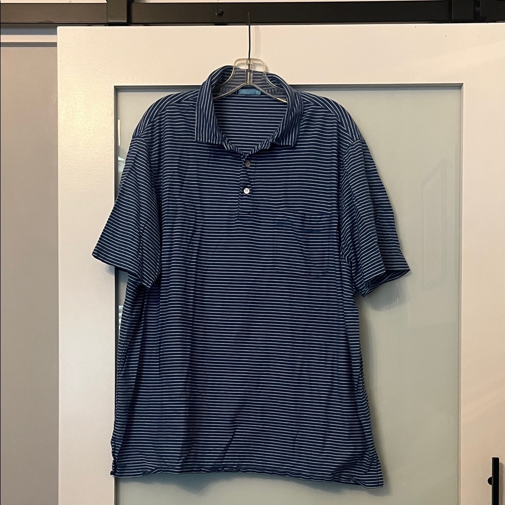 J. McLaughlin Navy Striped Polo Shirt 100% Cotton, Size XL